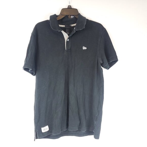 New Era Mens Black Short Sleeve Polo Shirt Sz Large - Picture 1 of 12